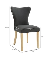 Homcom Armless Dining Chairs Set of 2, Modern Accent Chair with Wing Backrest, Linen Upholstery, Nailhead Trim for Living Room, Charcoal Grey