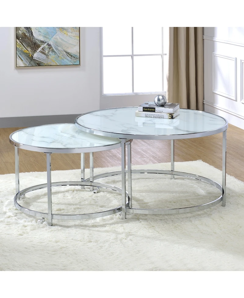 Steve Silver Rayne 36" Round Faux Marble Nesting Cocktail Tables