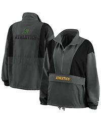 Women's Wear by Erin Andrews Charcoal Oakland Athletics Packable Half-Zip Jacket
