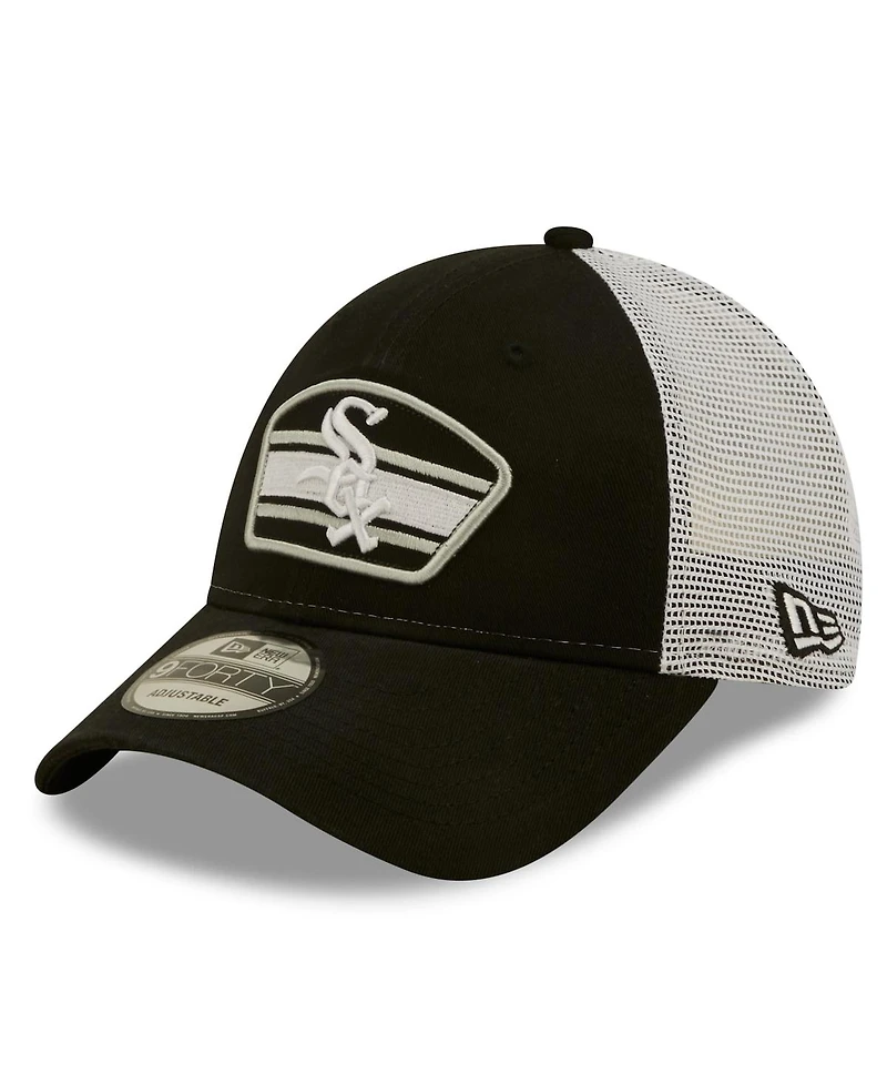 Men's New Era Black, White Chicago White Sox Logo Patch 9FORTY Trucker Snapback Hat