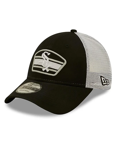 Men's New Era Black, White Chicago White Sox Logo Patch 9FORTY Trucker Snapback Hat