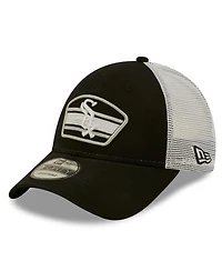 Men's New Era Black, White Chicago White Sox Logo Patch 9FORTY Trucker Snapback Hat