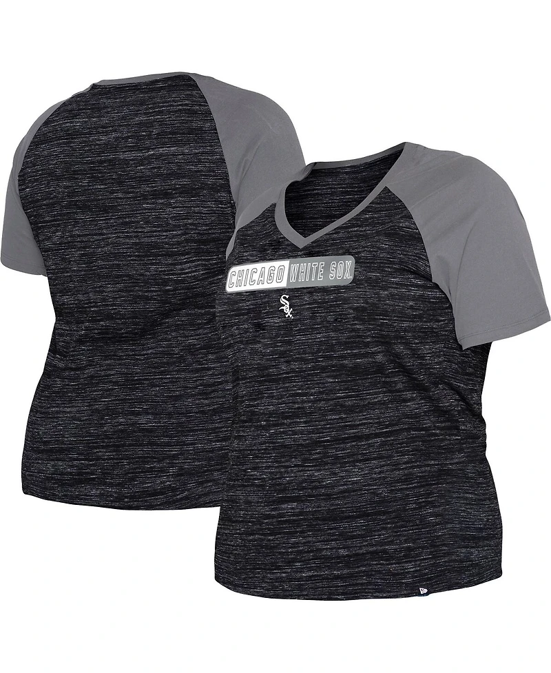Women's New Era Black Chicago White Sox Plus Space Dye Raglan V-Neck T-shirt