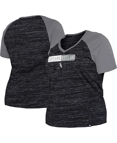Women's New Era Black Chicago White Sox Plus Space Dye Raglan V-Neck T-shirt