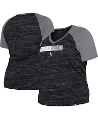 Women's New Era Black Chicago White Sox Plus Space Dye Raglan V-Neck T-shirt