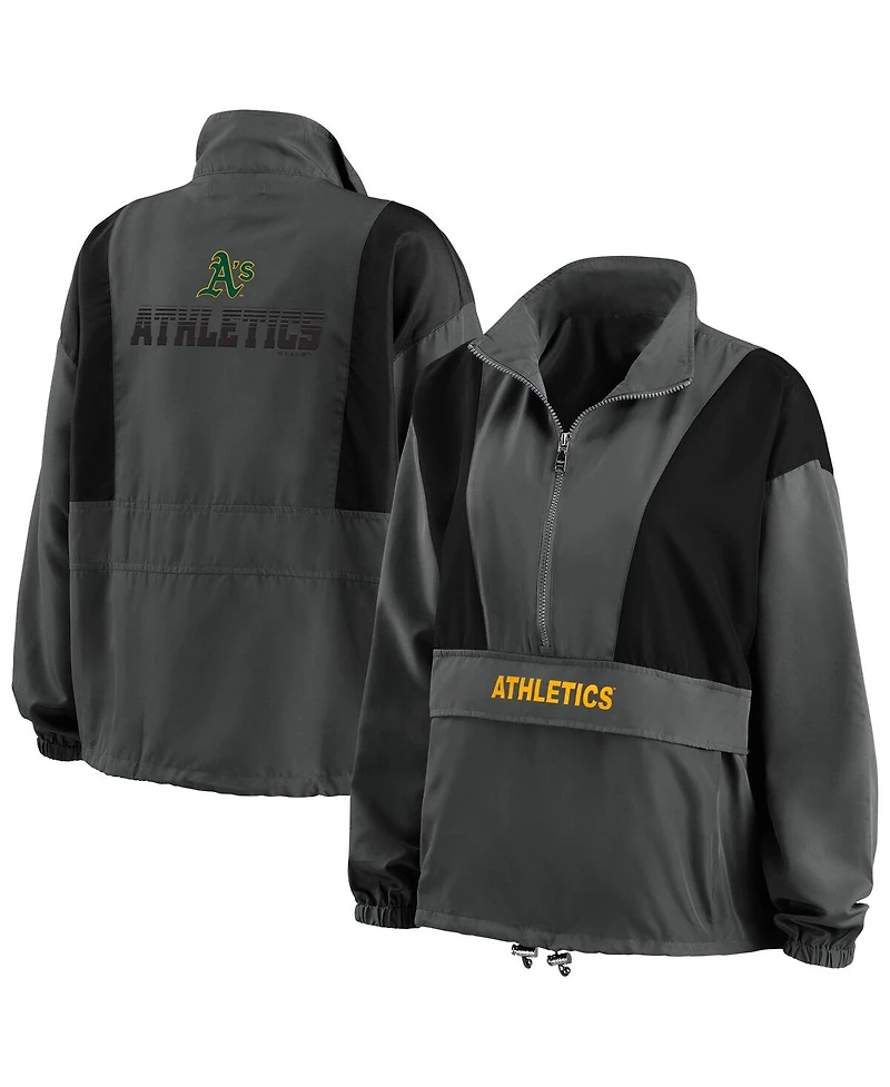 Women's Wear by Erin Andrews Charcoal Oakland Athletics Packable Half-Zip Jacket