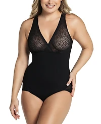 Leonisa Women's Sheer Stripe Detail Sculpting Bodysuit