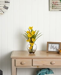 Nearly Natural 15.5" Calla Lily and Grass Artificial Arrangement in Vase