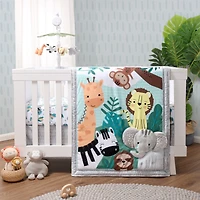 The Peanutshell Green and Grey Safari Adventures Crib Bedding Set for Baby Boys or Baby Girls, 3 Piece Nursery Set