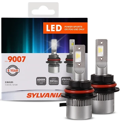 Sylvania 9007 Led Powersport Headlight Bulbs for Off-Road Use or Fog Lights - 2 Pack