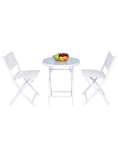 3 Pcs Folding Bistro Table Chairs Set Garden Backyard Patio Furniture