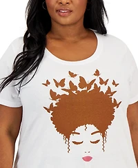 Hybrid Apparel Trendy Plus Butterfly Afro Hair Graphic T-Shirt