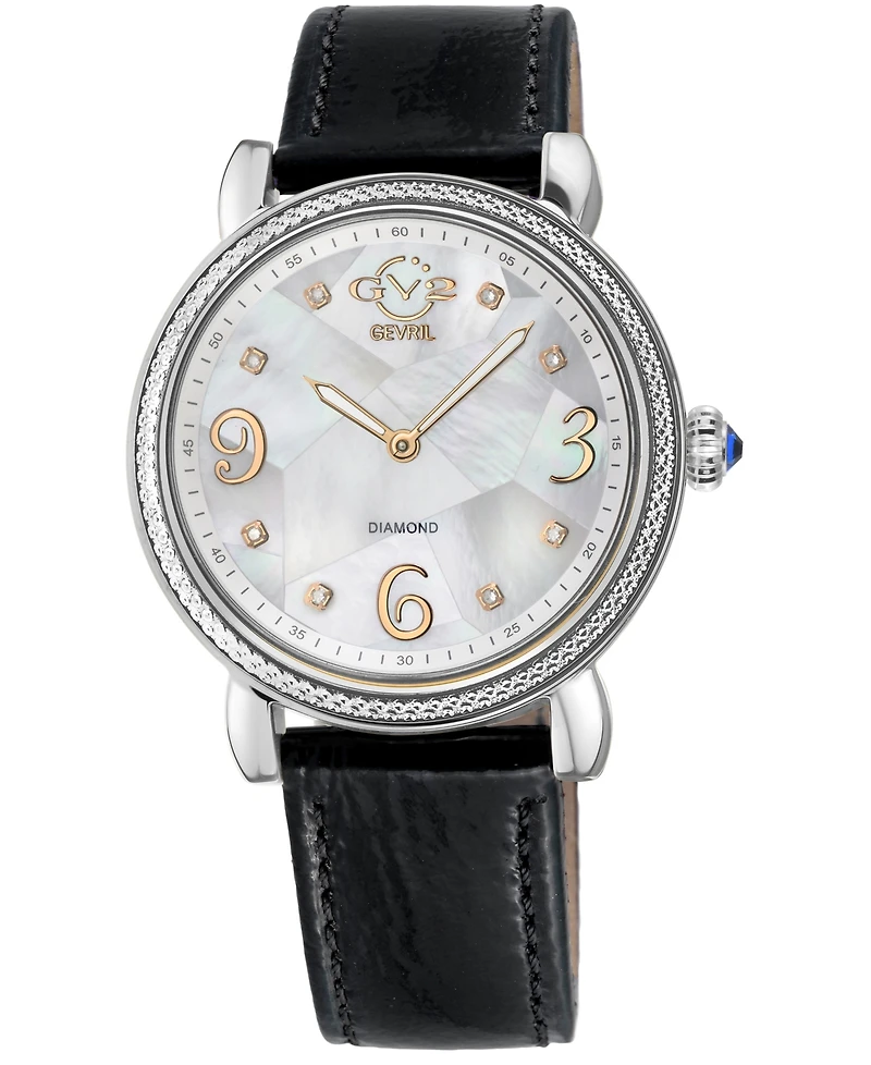 GV2 by Gevril Women's Ravenna Swiss Quartz Black Leather Watch 37mm