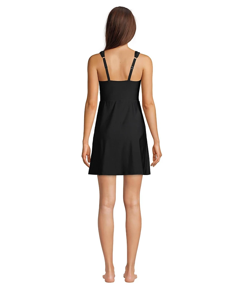 Lands' End Women's Tummy Control Surplice Wrap Swim Dress One Piece Swimsuit