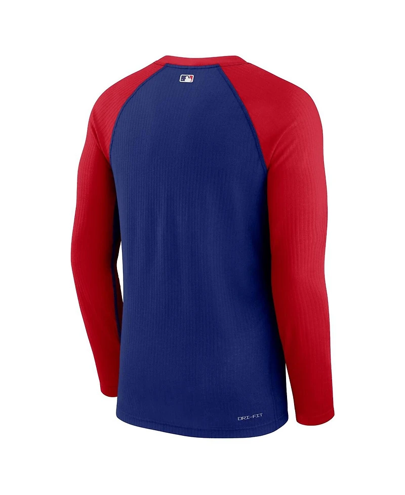 Men's Nike Royal Texas Rangers Authentic Collection Game Raglan Performance Long Sleeve T-shirt