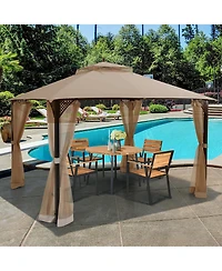 12' x 10' Outdoor Patio Gazebo Canopy Shelter Double Top Sidewalls Netting