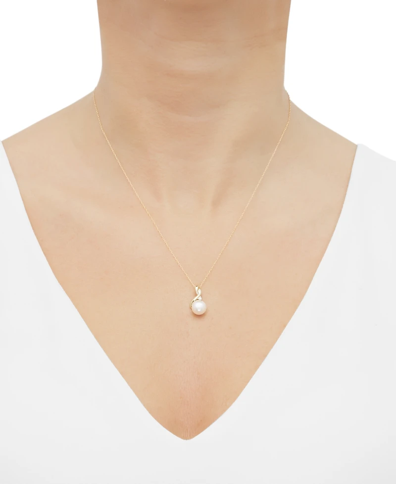 Cultured Freshwater Pearl (8mm) & Diamond (1/10 ct. t.w.) 18" Pendant Necklace in 10k Gold