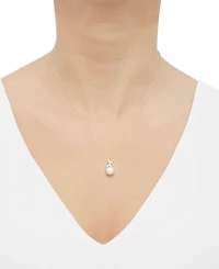 Cultured Freshwater Pearl (8mm) & Diamond (1/10 ct. t.w.) 18" Pendant Necklace in 10k Gold