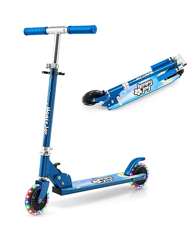 Folding Adjustable Height Kids Toy Kick Scooter Rear Brake 2 Flashing Wheels