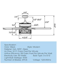 52'' Ceiling Fan W/Light Reversible Blade Adjustable Speed Remote Control