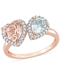 Morganite (1-1/10 ct. t.w.), Aquamarine (5/8 & Diamond (1/5 t.w.) Two-Stone Ring 14k Rose Gold