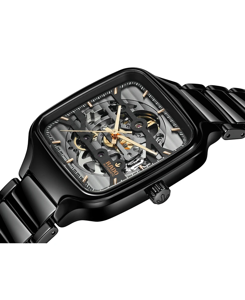 Rado Unisex Swiss Automatic True Square Skeleton Black High-Tech Ceramic Bracelet Watch 38mm