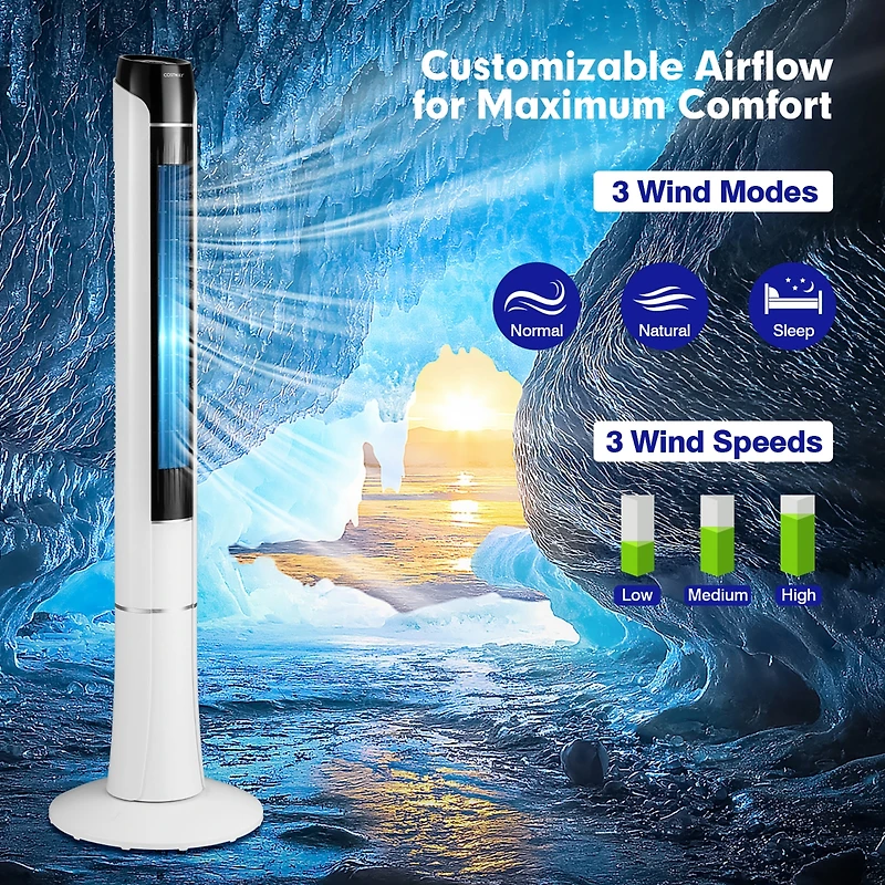Costway Portable 48'' Tower Fan 80 °Oscillating Bladeless Fan w/Remote & Led Control