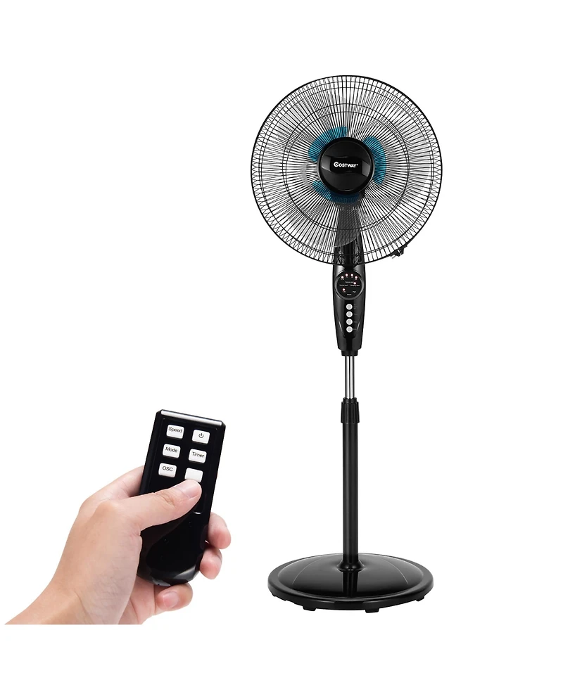 16'' Adjustable Oscillating Pedestal Fan Dual Blades w/Remote Control