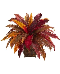 Nearly Natural Autumn Boston Fern Artificial Plant in Metal Planter
