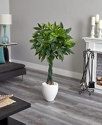 Nearly Natural 5' Money Artificial Tree in White Oval Planter