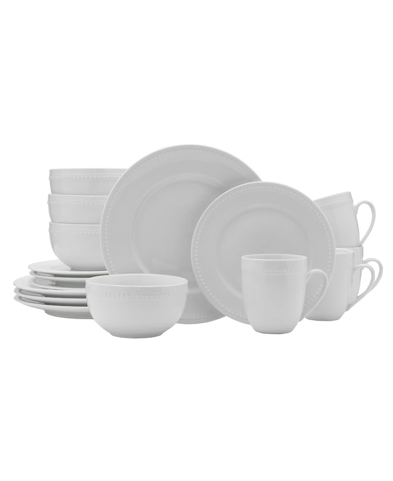 Fitz and Floyd Everyday Whiteware Beaded 16 Piece Dinnerware Set, Service for 4