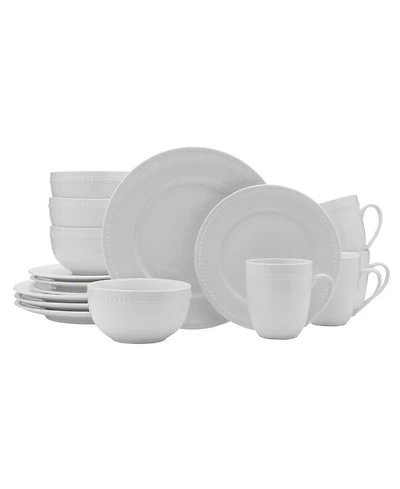 Fitz and Floyd Everyday Whiteware Beaded 16 Piece Dinnerware Set, Service for 4