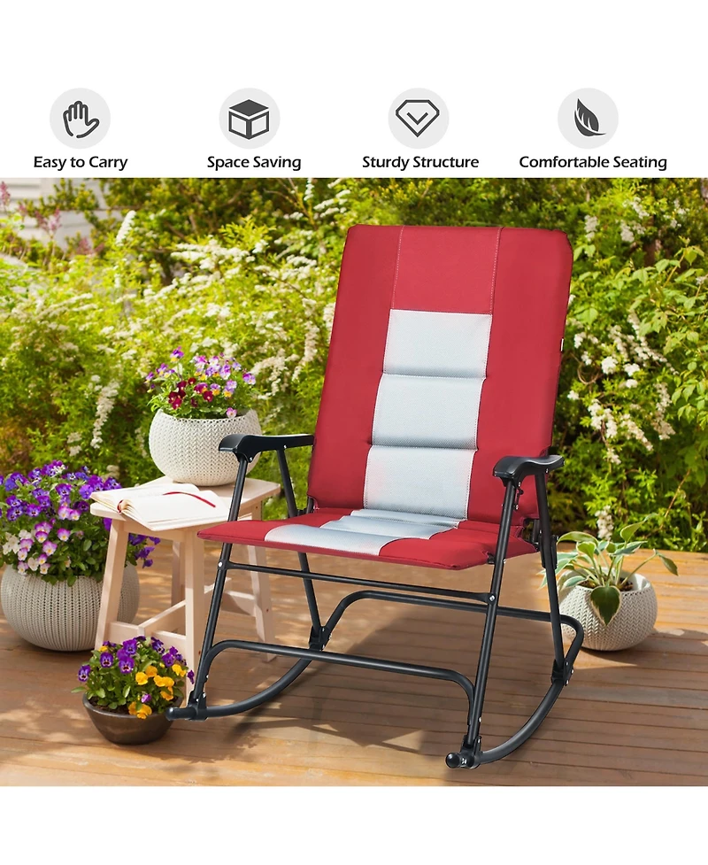 Costway Foldable Rocking Padded Chair Portable Camping Chair