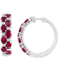 Effy Emerald & Diamond Small Earrings in Sterling Silver (Also available in Sapphire and Ruby)