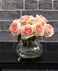 Nearly Natural Pink Rose Artificial Arrangement with Vase