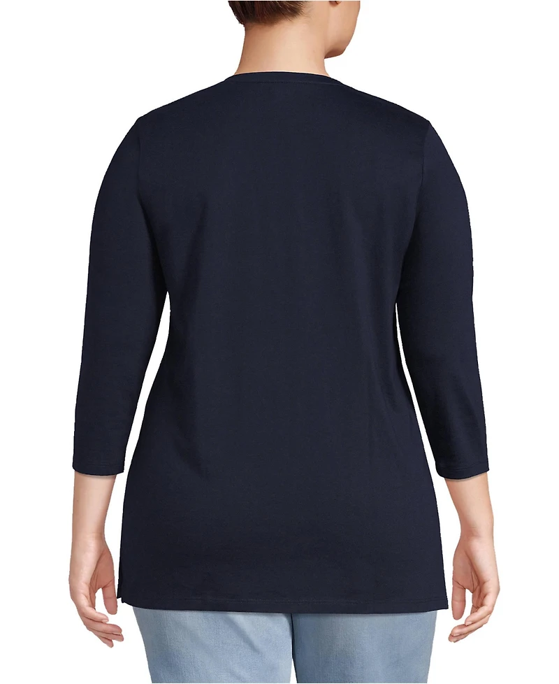Lands' End Women's Plus 3/4 Sleeve Cotton Supima Crewneck Tunic