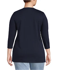 Lands' End Women's Plus 3/4 Sleeve Cotton Supima Crewneck Tunic