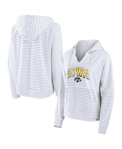 Women's Fanatics White Iowa Hawkeyes Striped Notch Neck Pullover Hoodie
