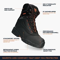 RefrigiWear Men's Polar Force Max Waterproof Insulated 8-Inch Leather Work Boots