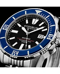 Stuhrling 1006 Men s Automatic Dive Watch Swiss Movement Black Dial Luminous Hands Unidirectional Bezel Stainless Steel Beaded Bracelet Date Window
