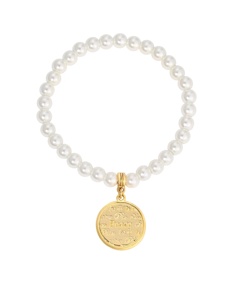 2028 Imitation Pearl Peace Stretch Bracelet