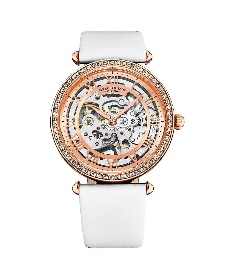 Stuhrling Women's Legacy White Leather , Two-Tone Rose-Gold Dial , 45mm Round Watch