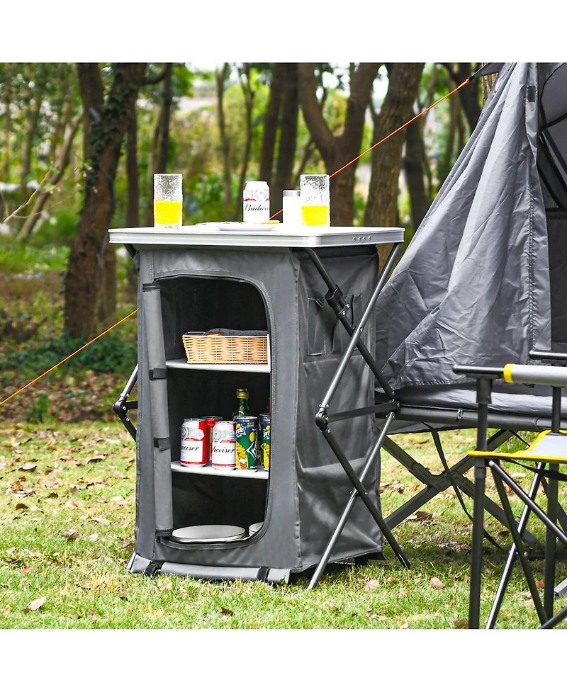 Folding Pop-Up Cupboard Compact Camping Storage Cabinet