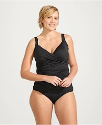 Lands' End Women's Plus Chlorine Resistant V-Neck Wrap Underwire Tankini Swimsuit Top Adjustable Straps