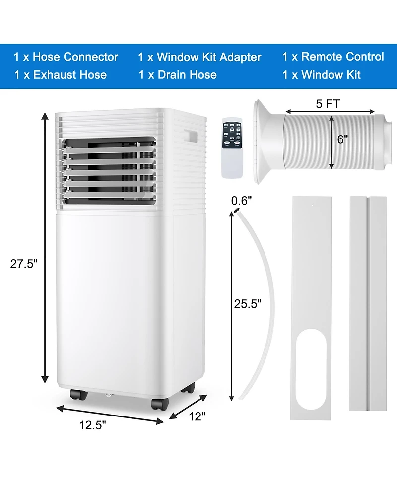 8000 Btu Portable Air Conditioner 3-in-1 Cooler w/Dehumidifier