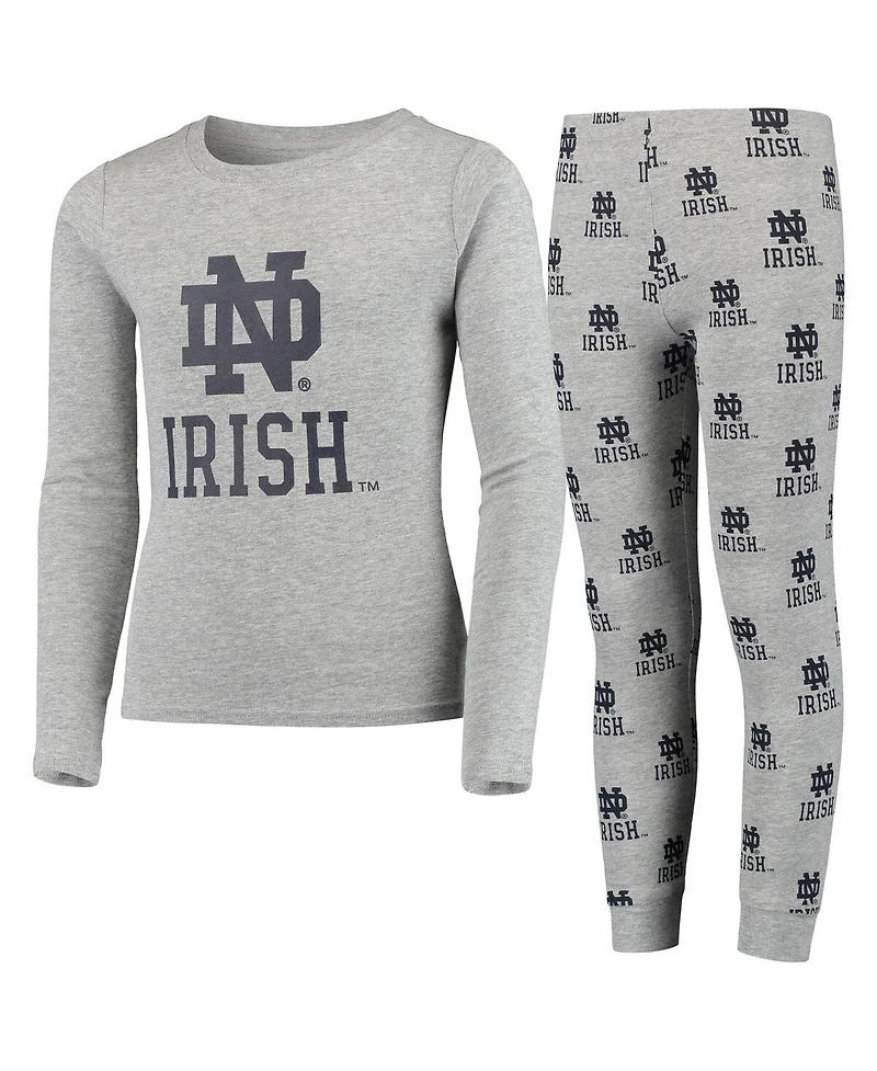 Big Boys and Girls Heathered Gray Notre Dame Fighting Irish Long Sleeve T-shirt and Pant Sleep Set