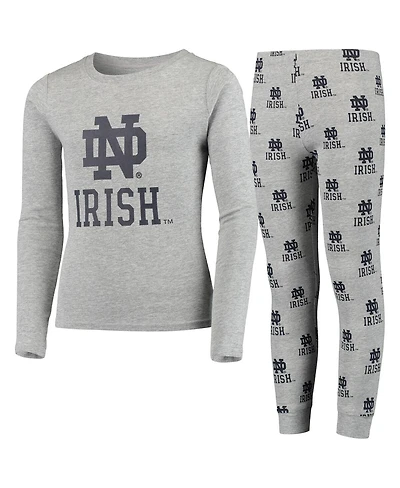 Big Boys and Girls Heathered Gray Notre Dame Fighting Irish Long Sleeve T-shirt and Pant Sleep Set