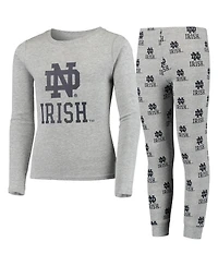 Big Boys and Girls Heathered Gray Notre Dame Fighting Irish Long Sleeve T-shirt and Pant Sleep Set