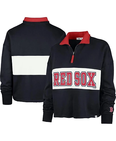 Women's '47 Brand Navy Boston Red Sox Remi Quarter-Zip Cropped Top