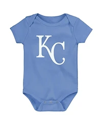 Newborn and Infant Boys Girls Light Blue, White, Heather Gray Kansas City Royals Biggest Little Fan 3-Pack Bodysuit Set